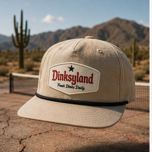 Court 01 · Biscuit — Dinksyland Richardson 256 rope cap shot on a desert pickleball court