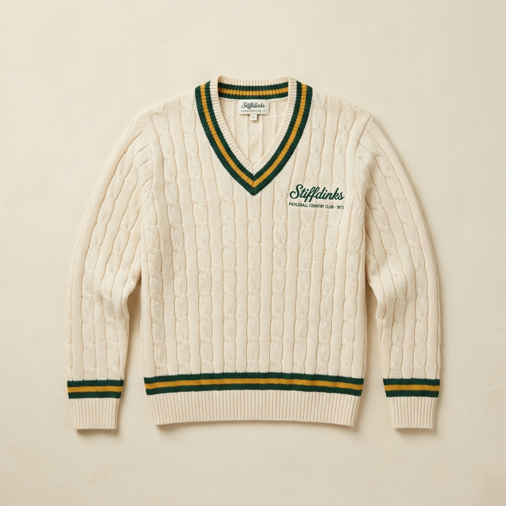 The Club Cardigan, front — chest crest
