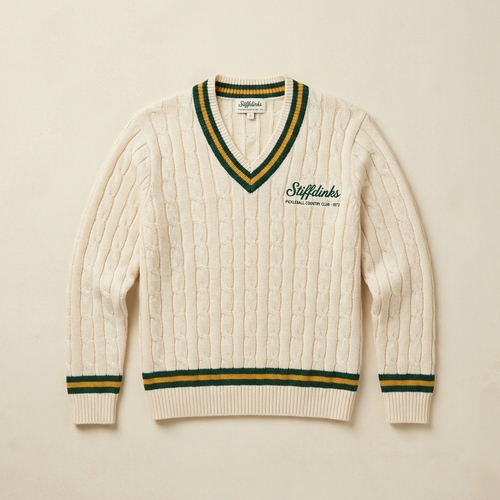 The Club Cardigan, front — chest crest