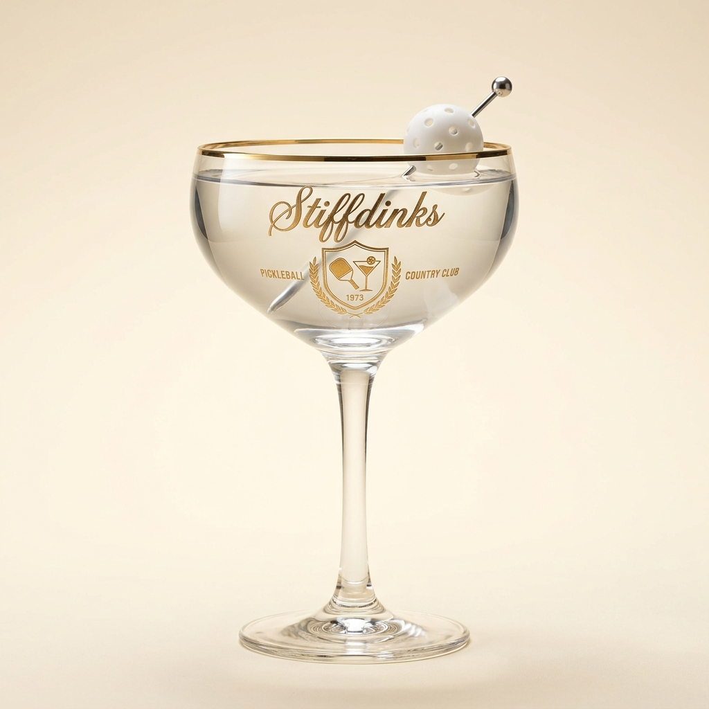 The House Coupe — Stiffdinks Pickleball Country Club, gold etched crest